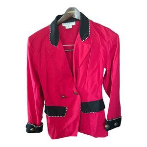 Vintage 80s/90s Francine Browner Red/Black Double Breasted Blazer Equestrian S